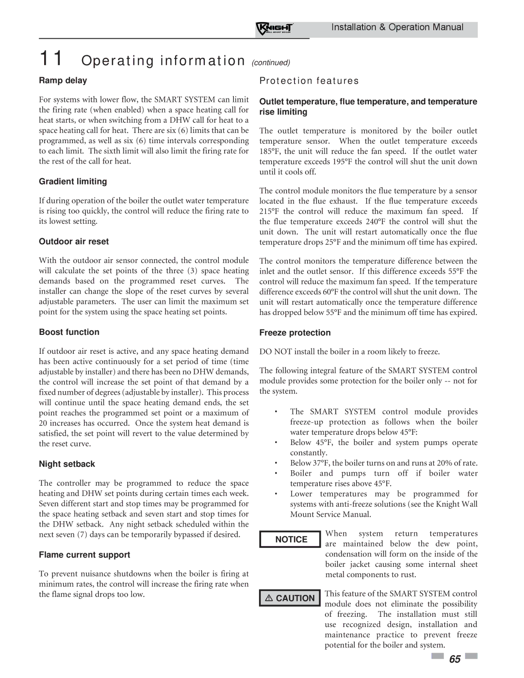 Lochinvar WH 55-399 operation manual Protection features 