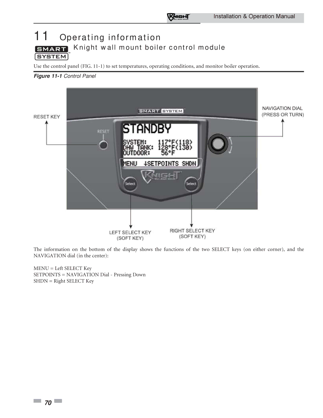 Lochinvar WH 55-399 operation manual Knight wall mount boiler control module, 1Control Panel 