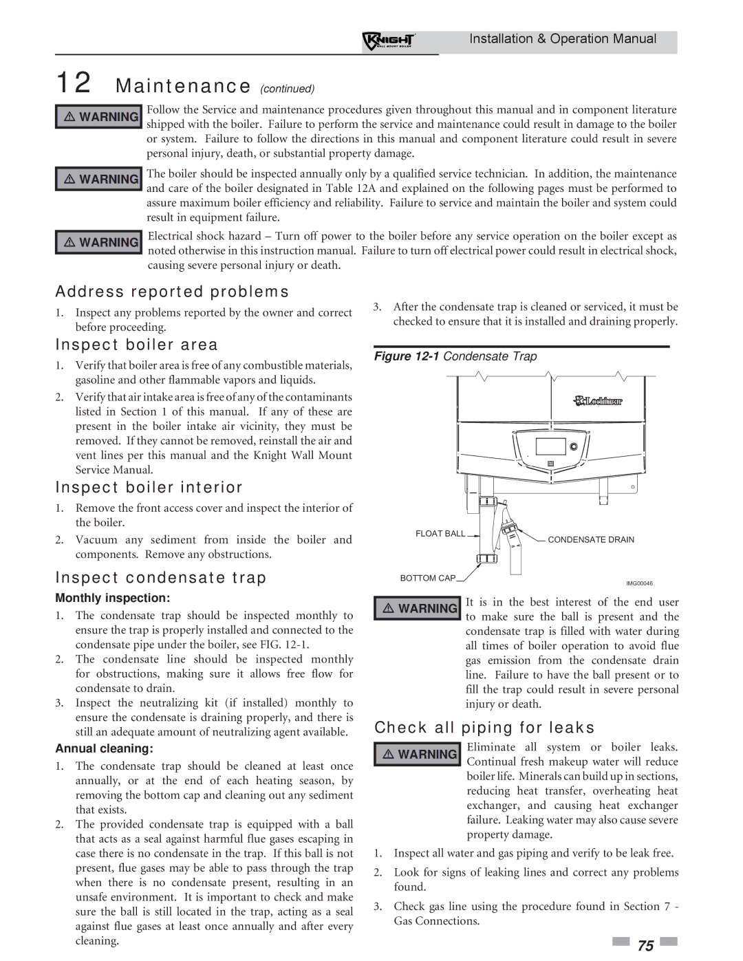 Lochinvar WH 55-399 operation manual Maintenance 