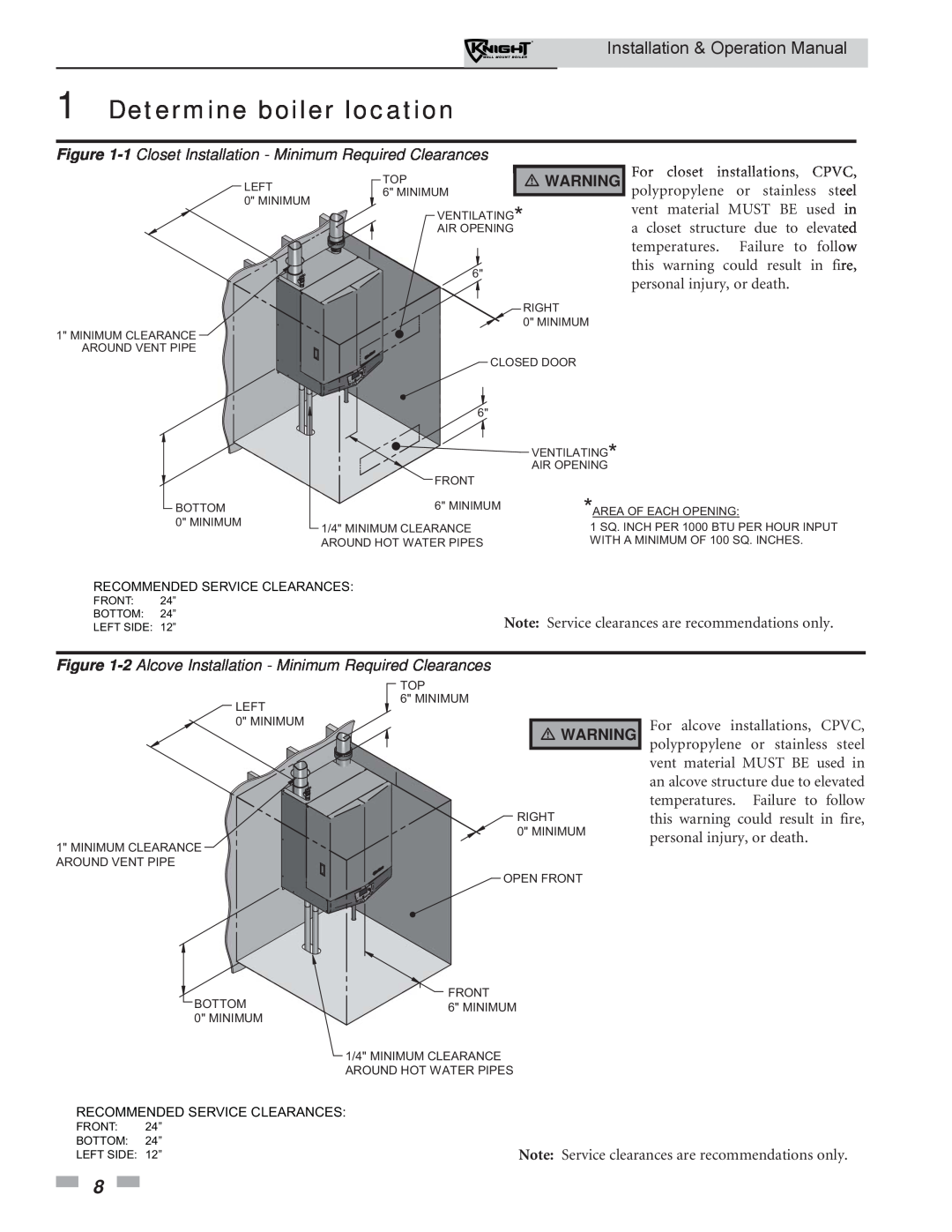 Lochinvar WH 55-399 operation manual Determine boiler location, Installation & Operation Manual 