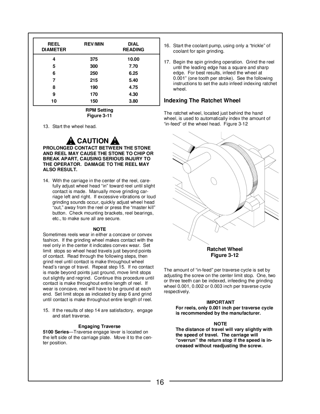 Locke RS-5100 manual Indexing The Ratchet Wheel, RPM Setting, Engaging Traverse 