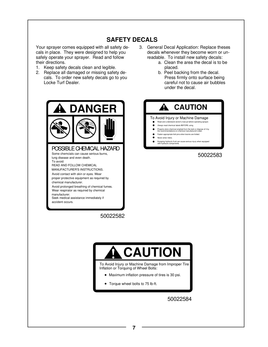 Locke TR-30 manual Safety Decals 