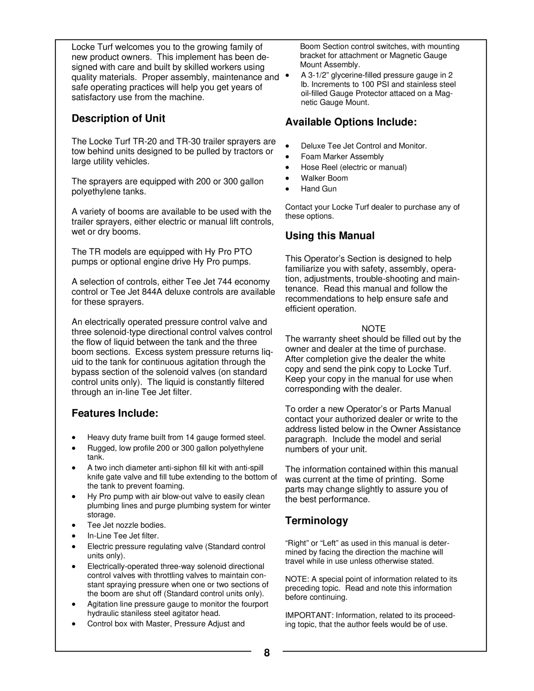 Locke TR-30 manual 