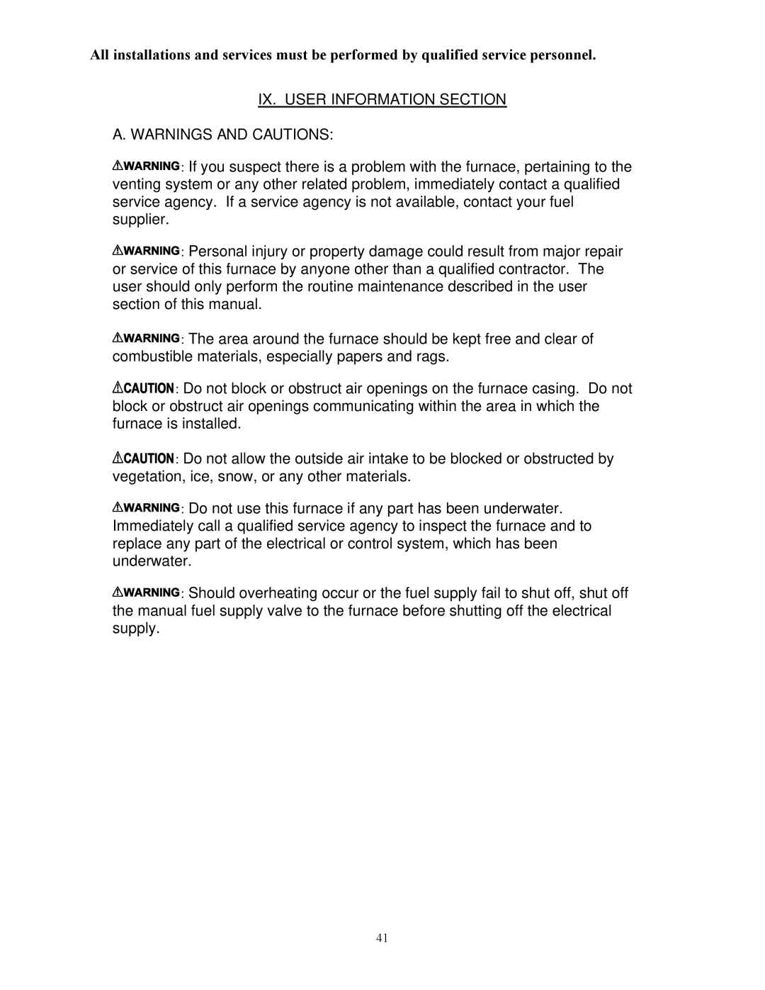 Lodge Manufacturing GMD1-80N manual IX. User Information Section 