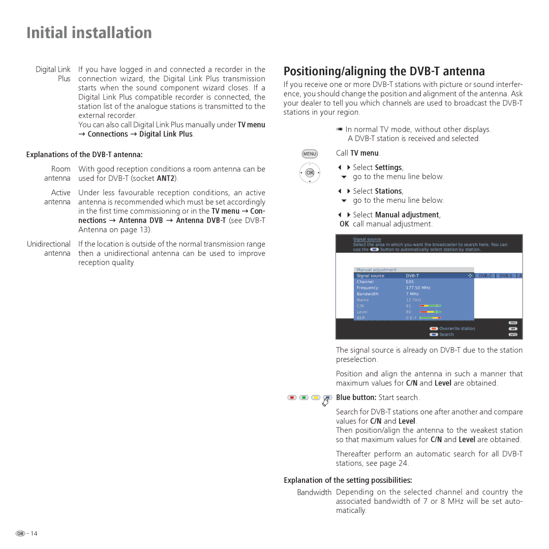 Loewe 37, 32, 42 operating instructions Positioning/aligning the DVB-T antenna 