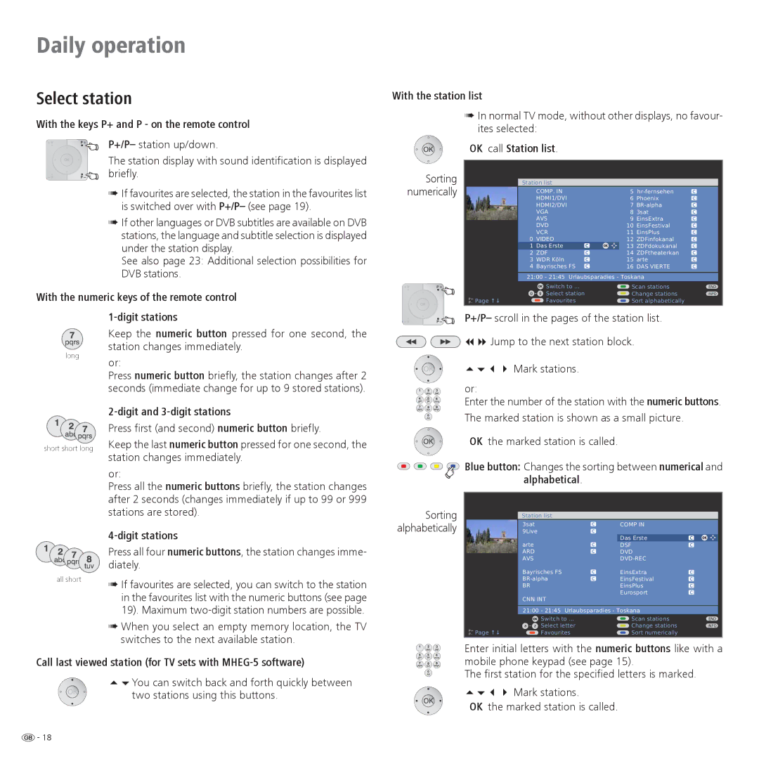 Loewe 32, 42, 37 operating instructions Daily operation, Select station 