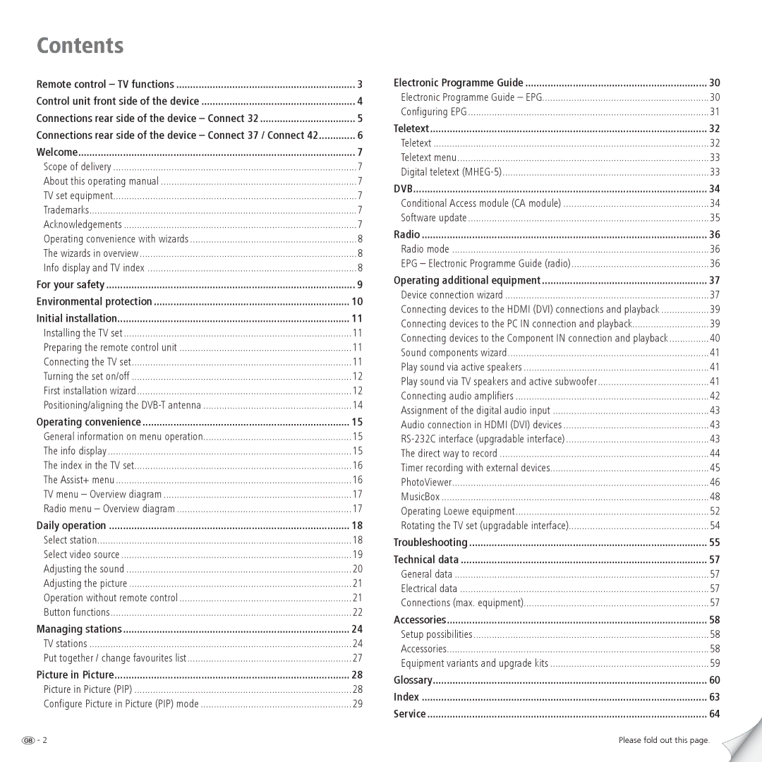 Loewe 37, 32, 42 operating instructions Contents 