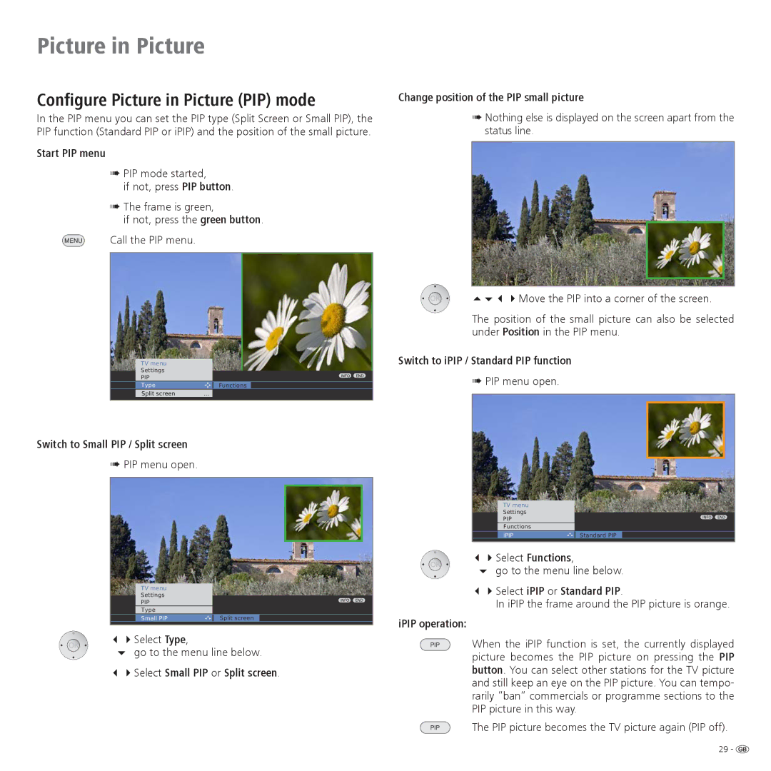 Loewe 37, 32, 42 operating instructions Configure Picture in Picture PIP mode 