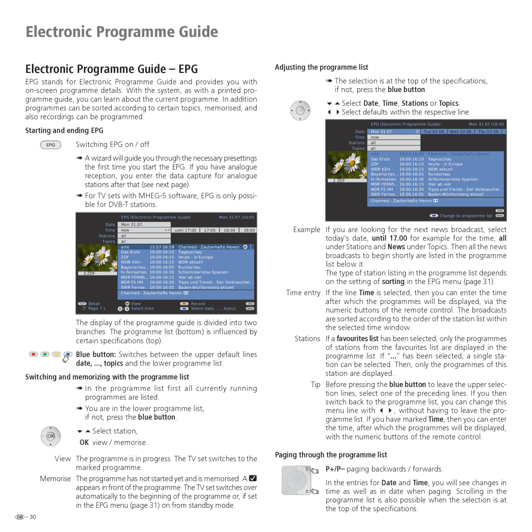 Loewe 32, 42, 37 operating instructions Electronic Programme Guide EPG 