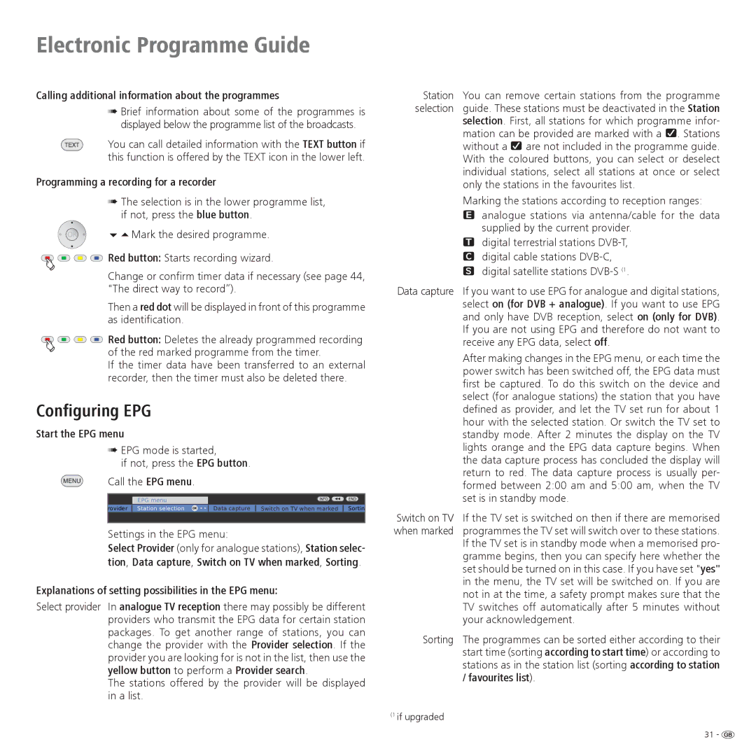 Loewe 42, 32, 37 operating instructions Configuring EPG 