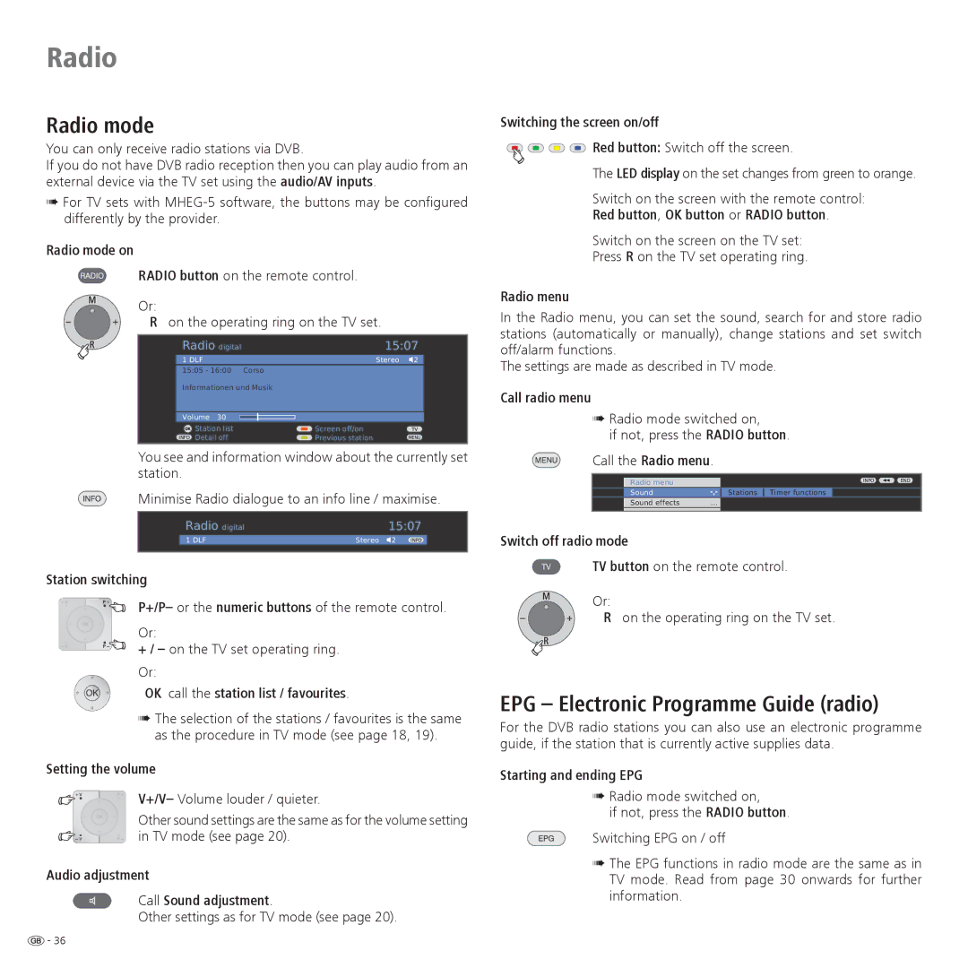 Loewe 32, 42, 37 operating instructions Radio mode 