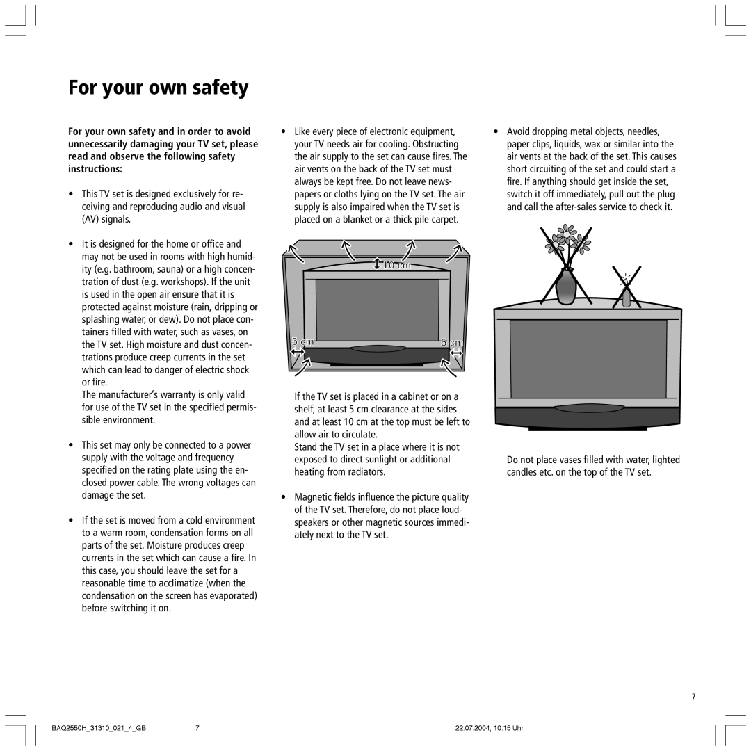 Loewe 32 HD/DR+ manual For your own safety, 10 cm 