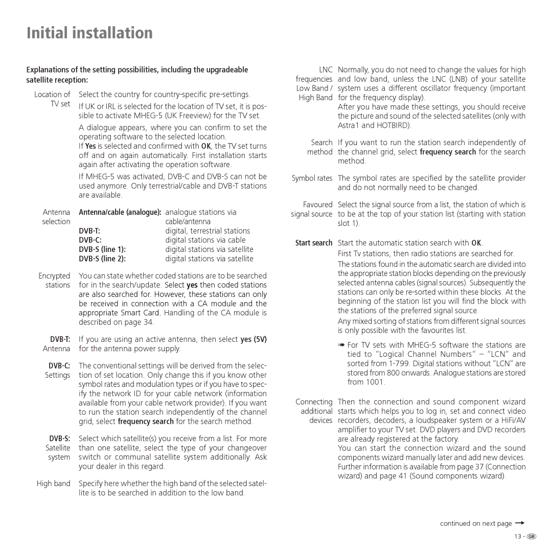 Loewe 32 manual Antenna/cable analogue analogue stations via, DVB-S line 