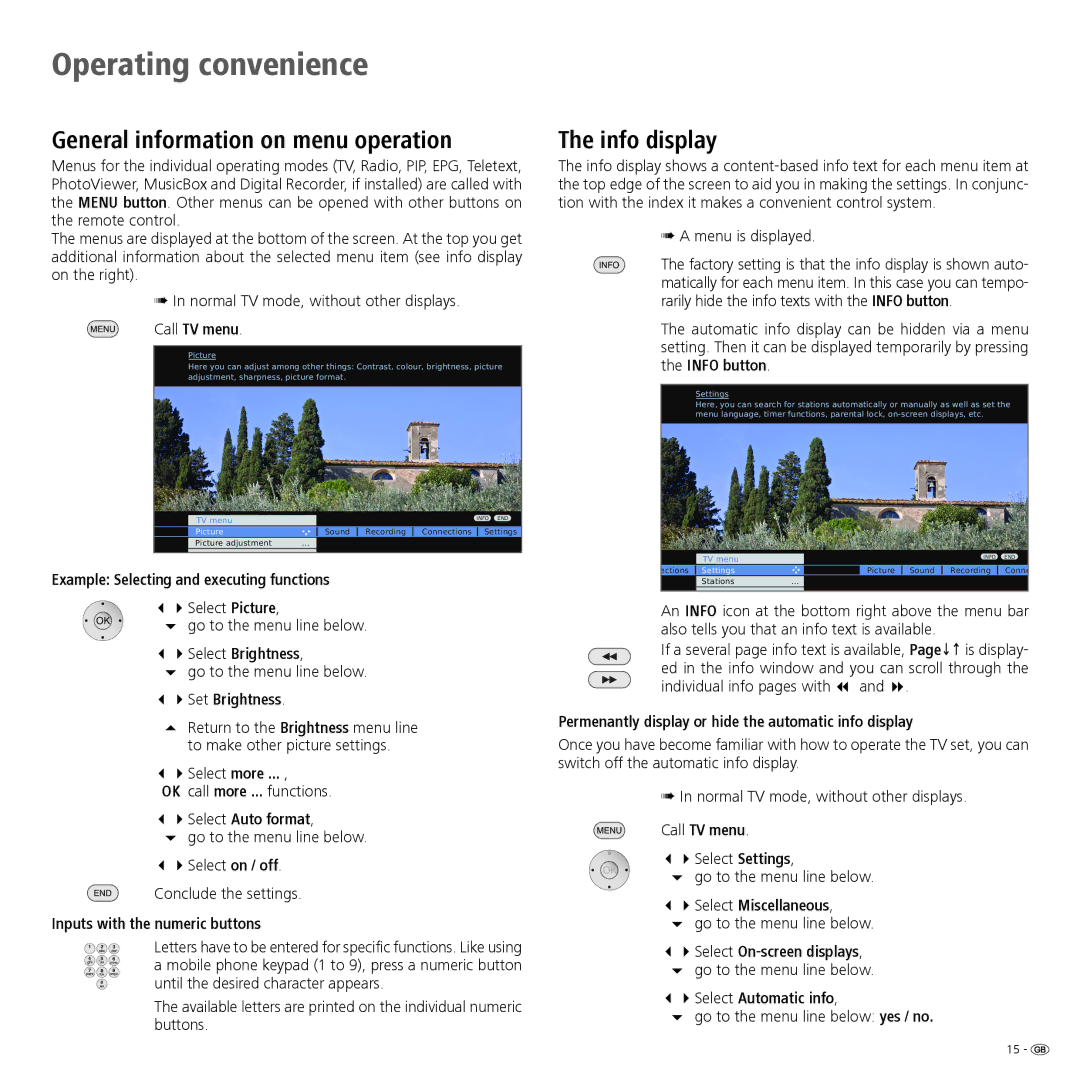 Loewe 32 manual Operating convenience, General information on menu operation, Info display 