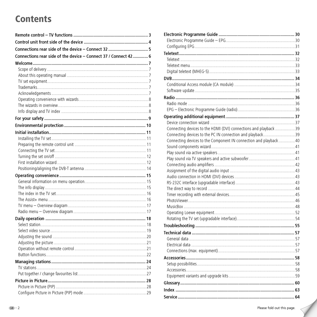 Loewe 32 manual Contents 