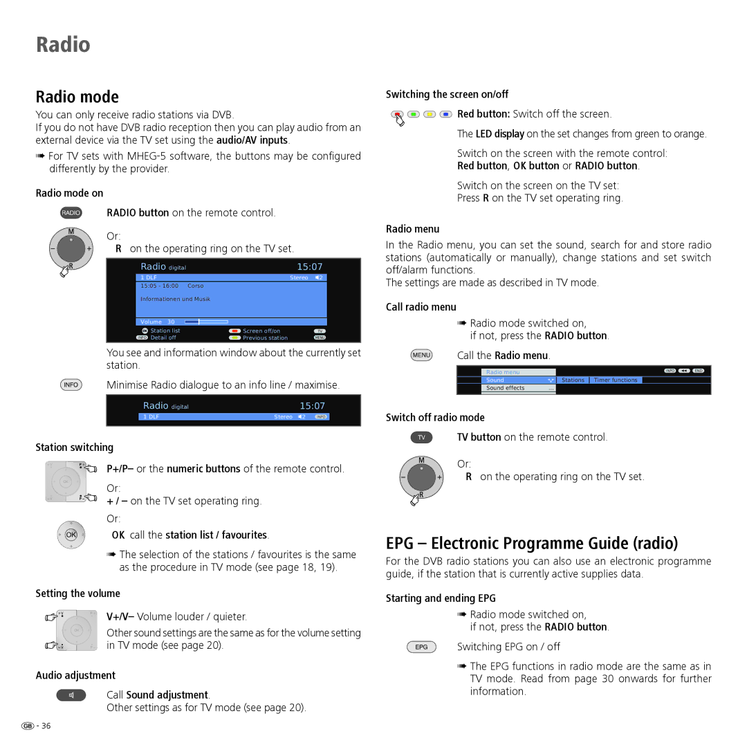 Loewe 32 manual Radio mode 