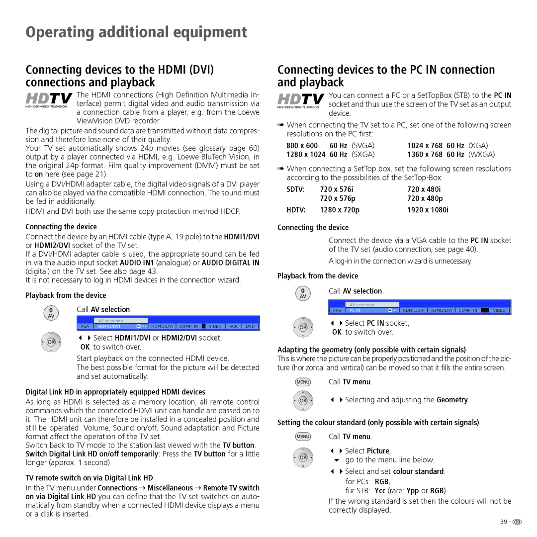 Loewe 32 manual Connecting devices to the PC in connection and playback 