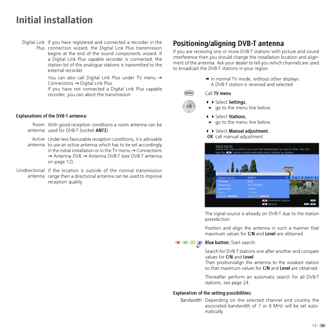 Loewe 32959022 manual Positioning/aligning DVB-T antenna, Explanations of the DVB-T antenna, Call TV menu 