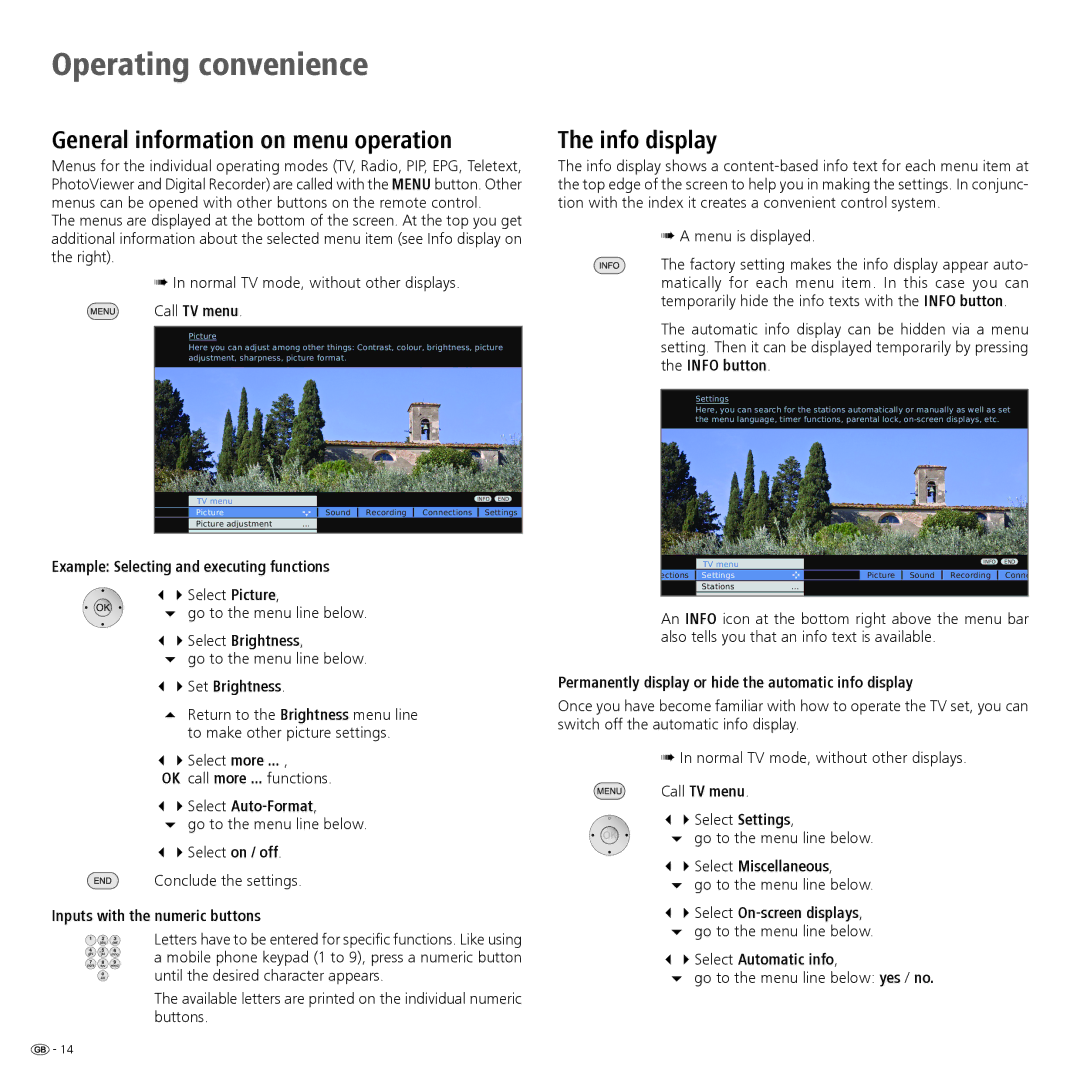 Loewe 32959022 manual Operating convenience, General information on menu operation, Info display 