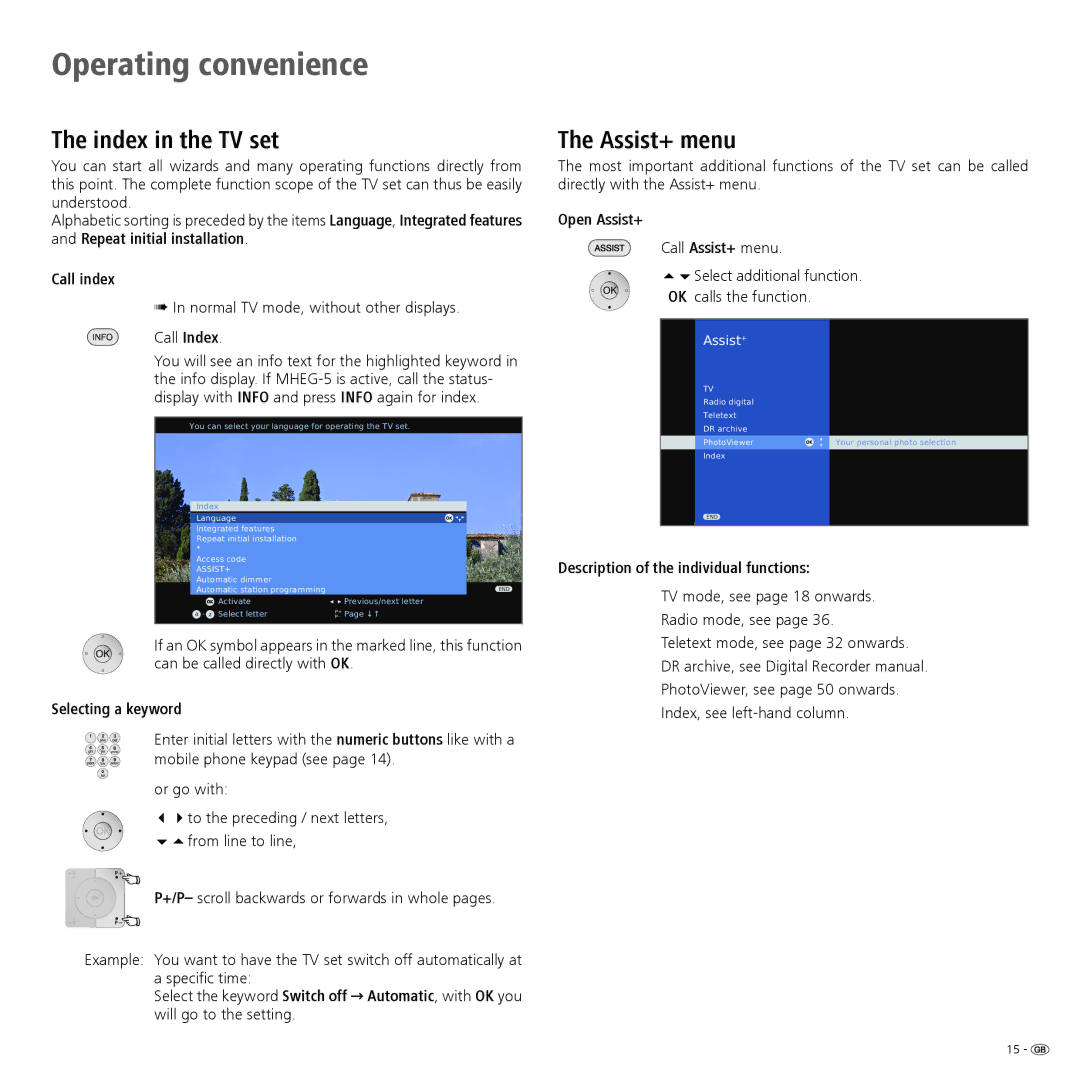 Loewe 32959022 manual Index in the TV set, Assist+ menu 