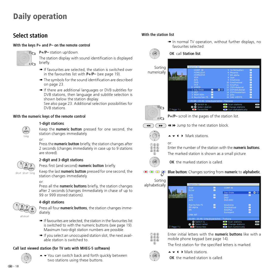 Loewe 32959022 manual Daily operation, Select station 