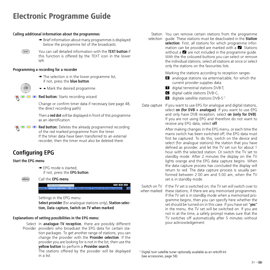 Loewe 32959022 manual Configuring EPG 