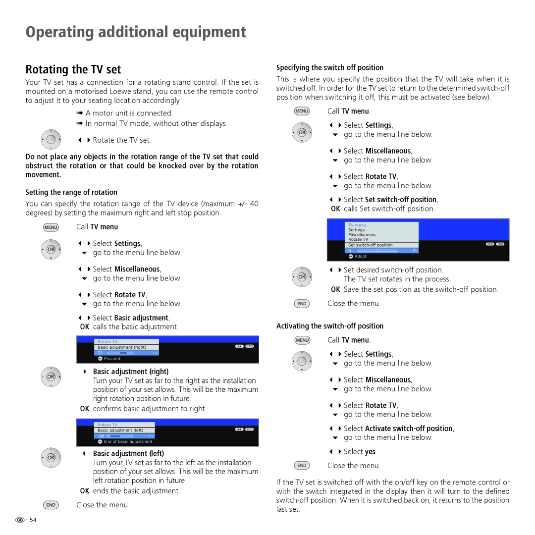 Loewe 32959022 manual Rotating the TV set 