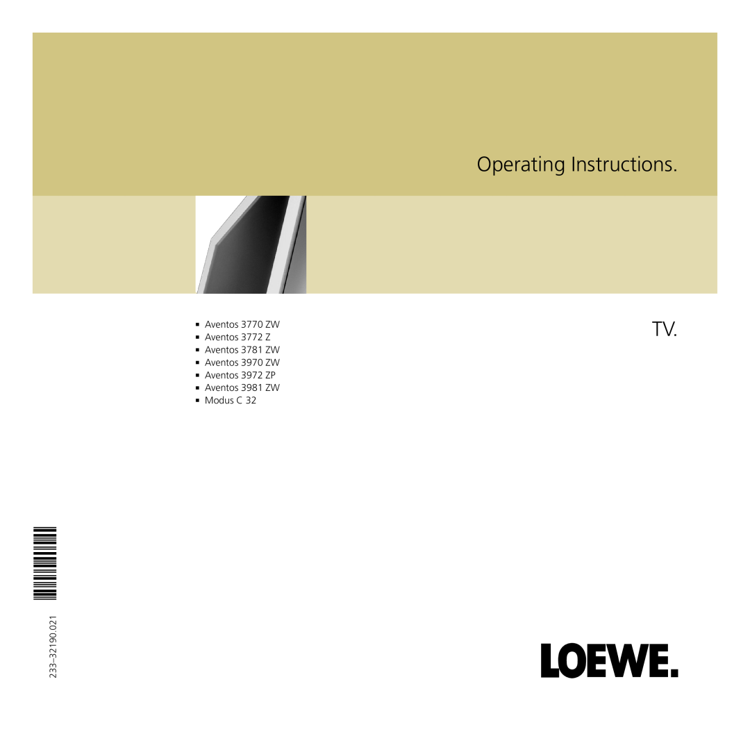 Loewe 3770 ZW, 3772 Z, 3781 ZW, 3970 ZW, 3972 ZP, 3981ZW, C 32 manual Operating Instructions TV 