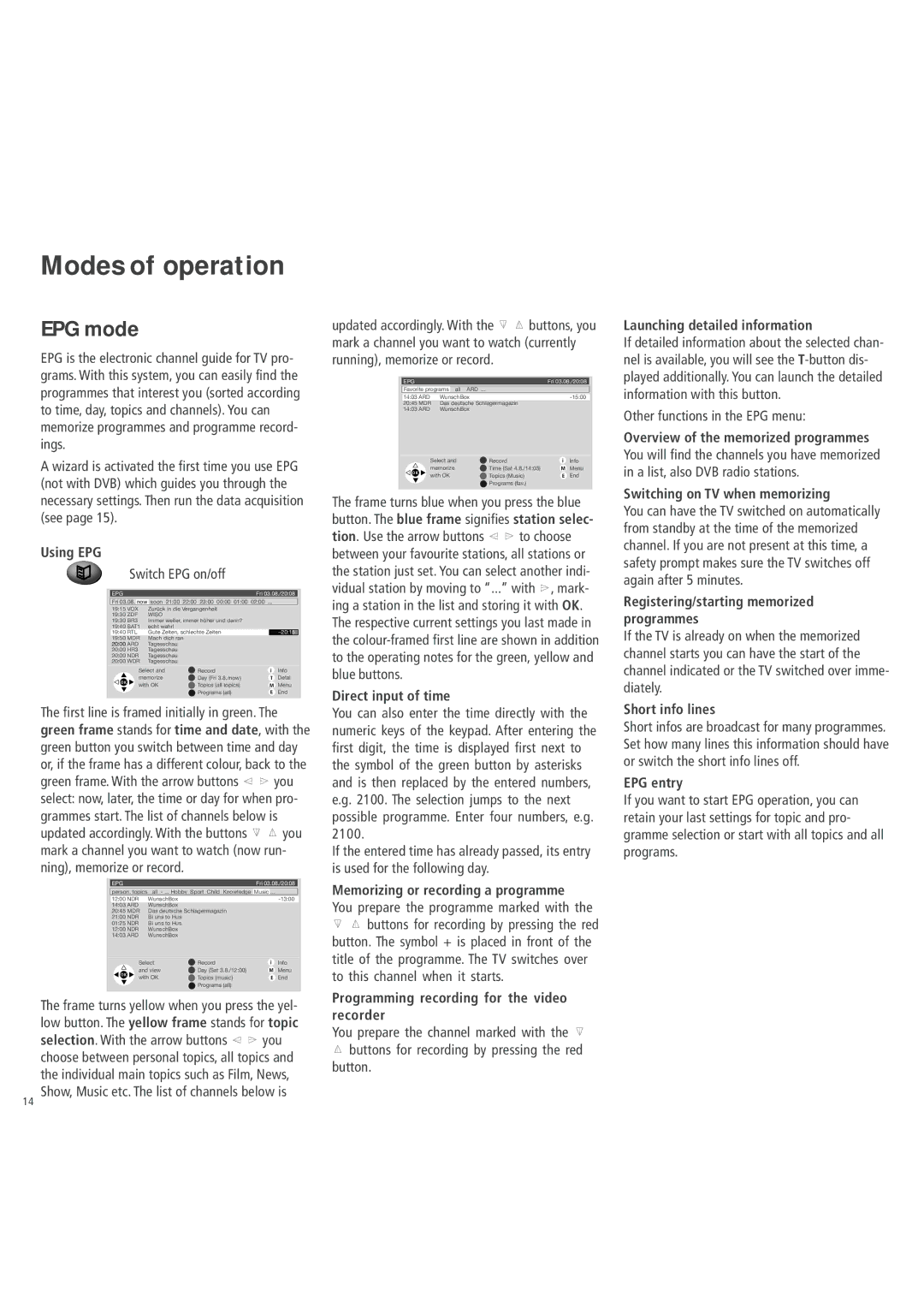 Loewe 3781 ZW, 3981 ZW, 32, 6381 ZW, 5381 ZW operating instructions EPG mode 