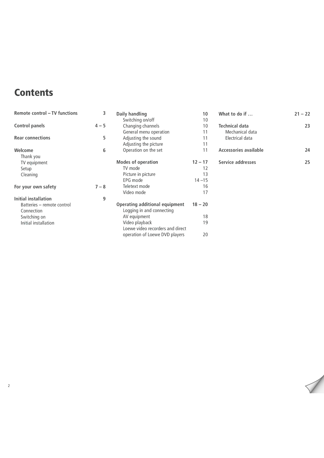 Loewe 3781 ZW, 3981 ZW, 32, 6381 ZW, 5381 ZW operating instructions Contents 