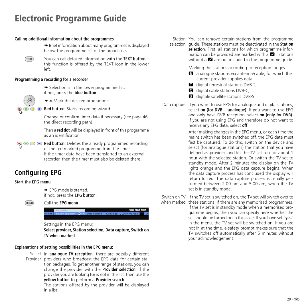 Loewe 46, 40 Configuring EPG, Calling additional information about the programmes, Programming a recording for a recorder 