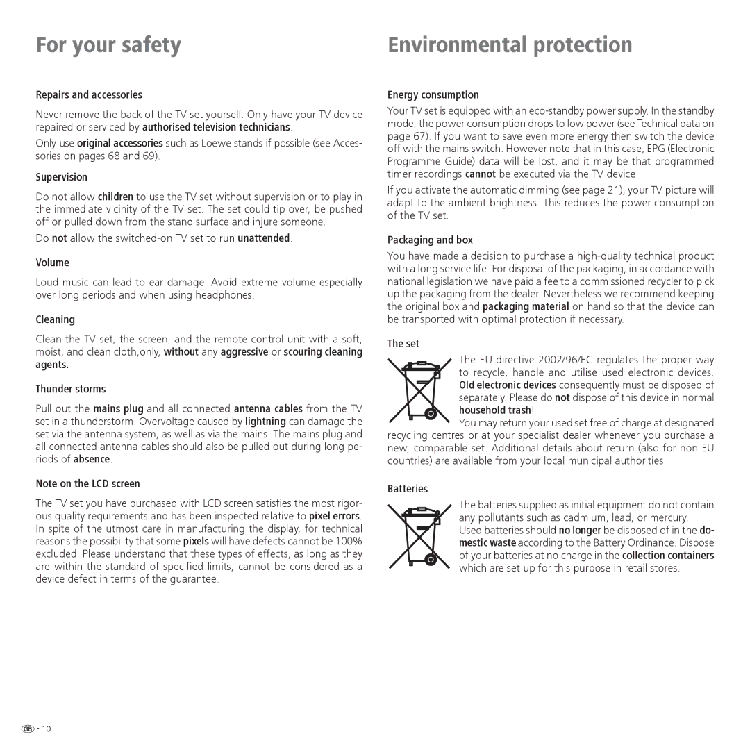 Loewe 52 manual Environmental protection 