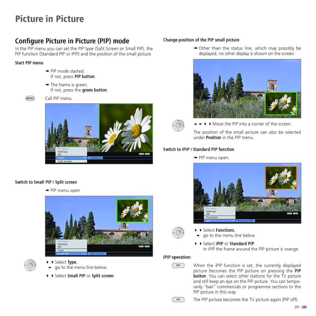 Loewe 52 manual Configure Picture in Picture PIP mode 