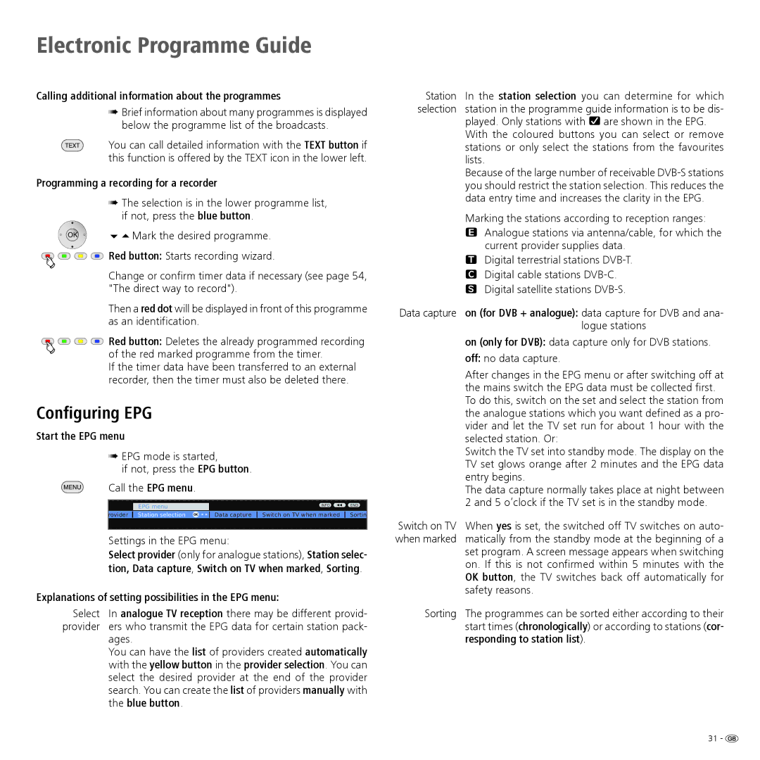 Loewe 52 manual Configuring EPG 