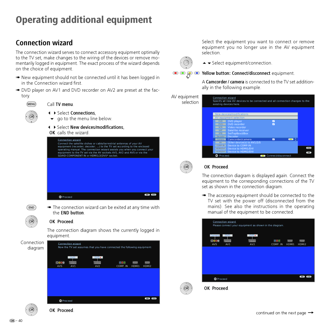 Loewe 52 manual Operating additional equipment, Connection wizard 