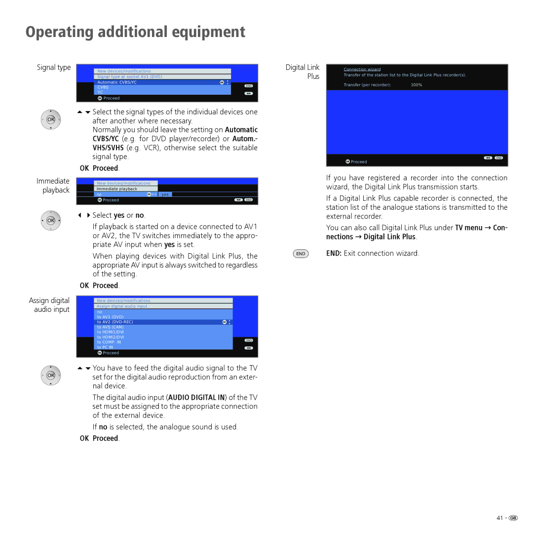 Loewe 52 manual Signal type, Playback, Digital Link Plus, Immediate 