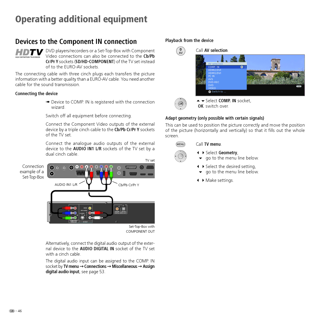 Loewe 52 manual Devices to the Component in connection 