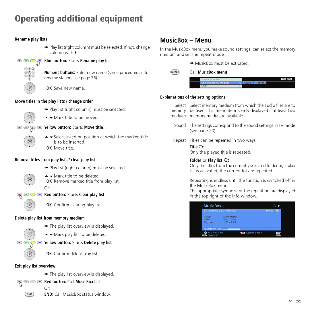 Loewe 52 manual MusicBox Menu 