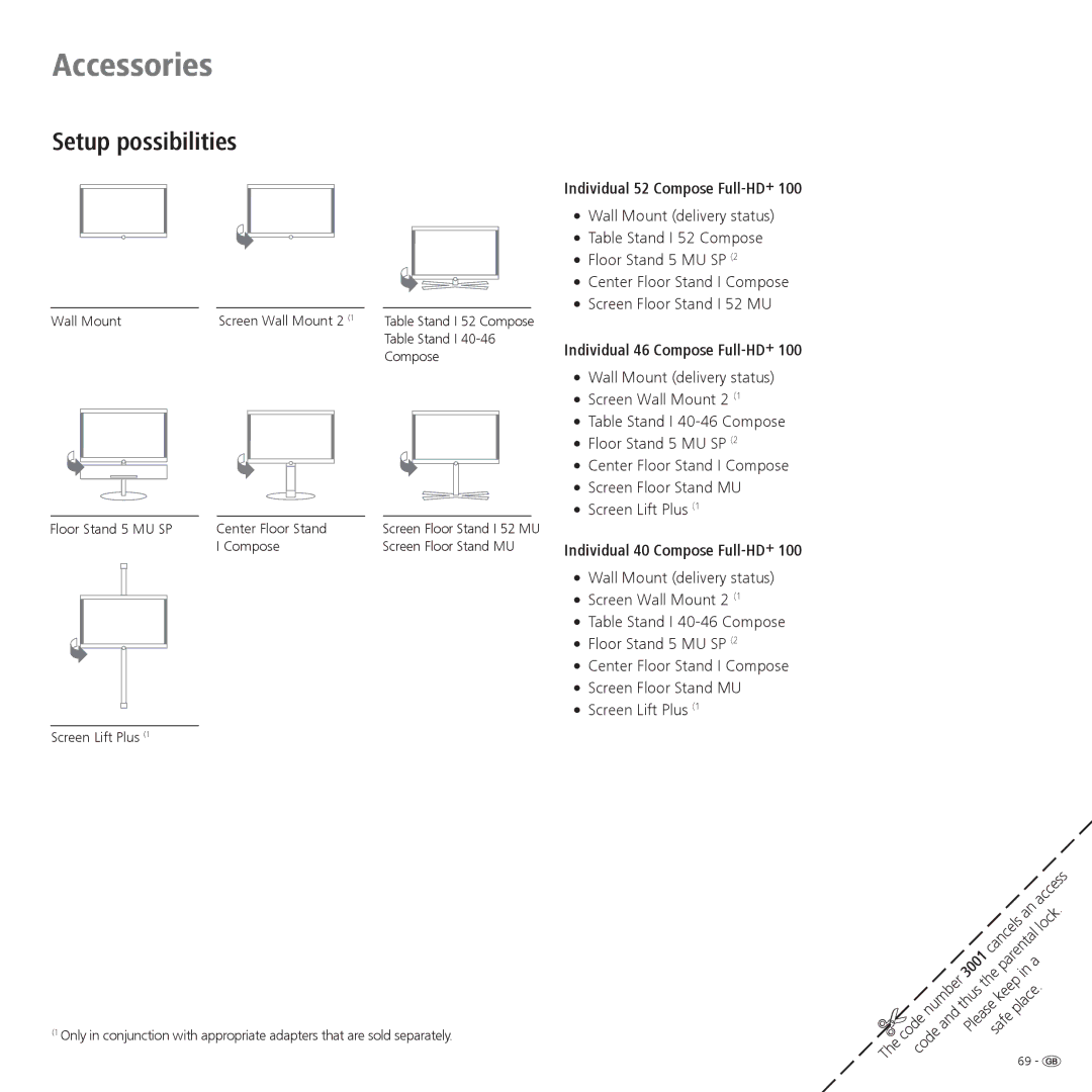 Loewe manual Setup possibilities, Individual 52 Compose Full-HD+100, Individual 46 Compose Full-HD+100 