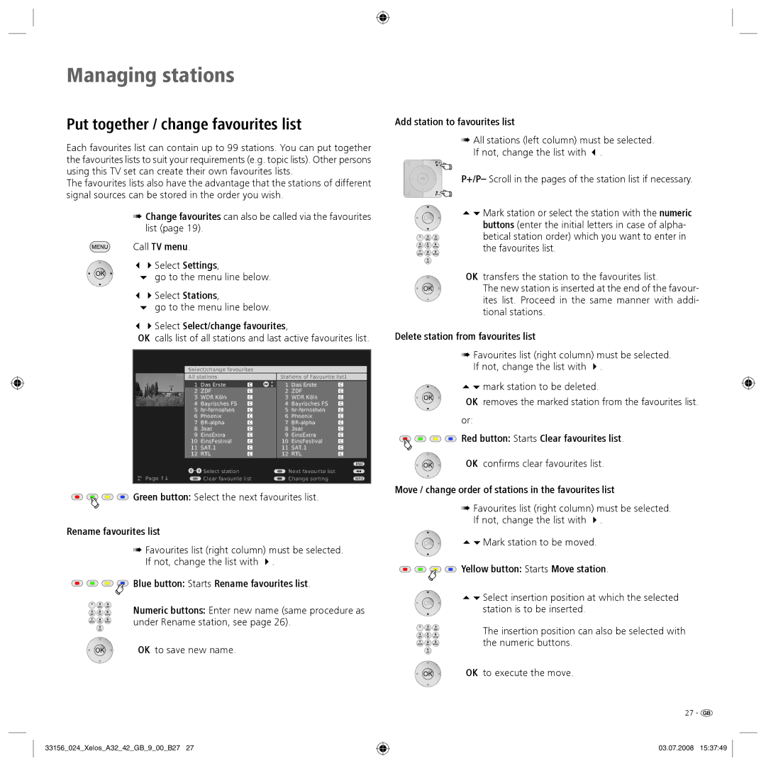 Loewe A 37 Full-HD+ 100, A 37 HD+ 100 manual Put together / change favourites list 