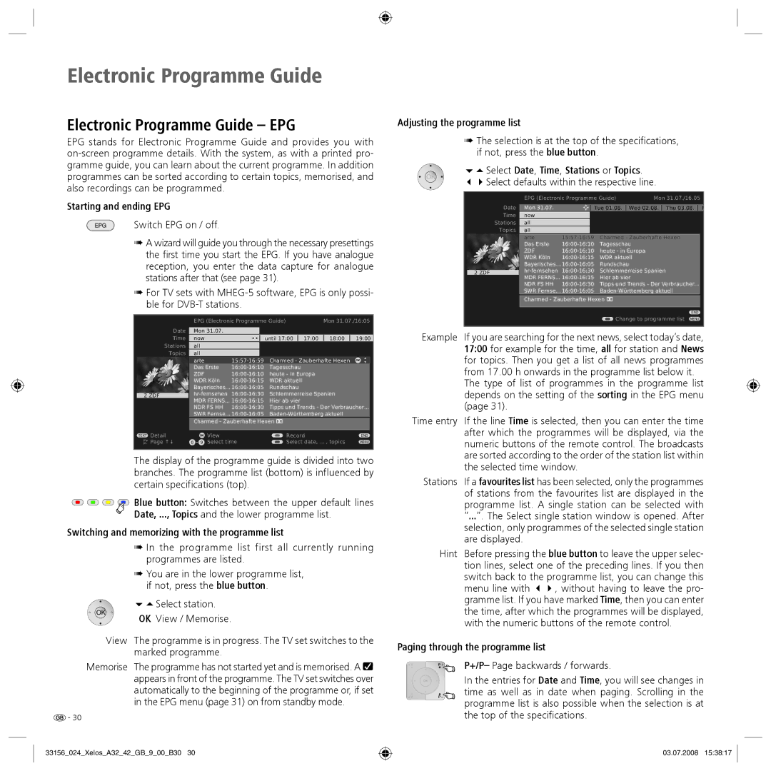 Loewe A 37 Full-HD+ 100, A 37 HD+ 100 manual Electronic Programme Guide EPG 