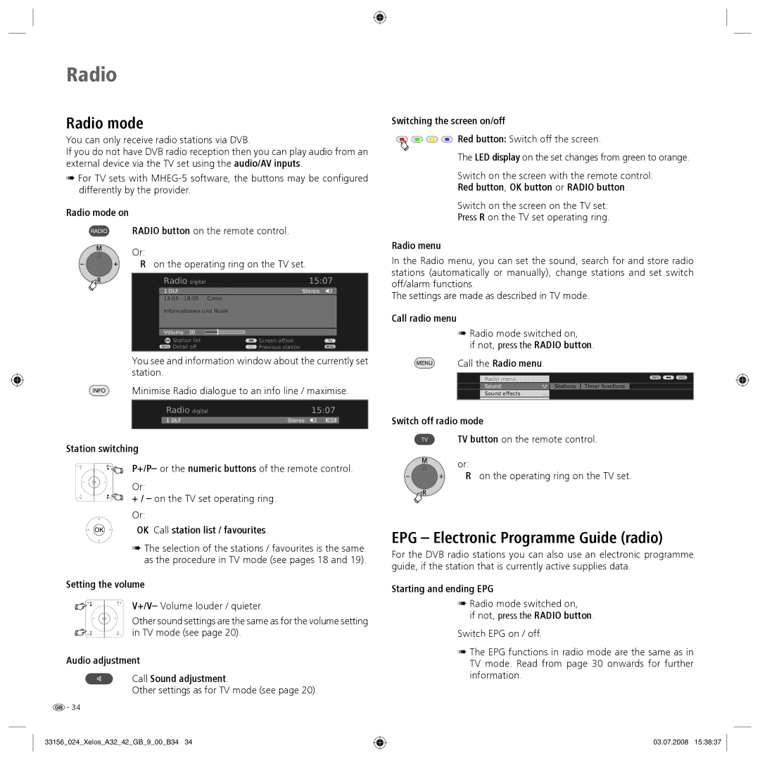 Loewe A 37 HD+ 100, A 37 Full-HD+ 100 manual Radio mode, EPG Electronic Programme Guide radio 