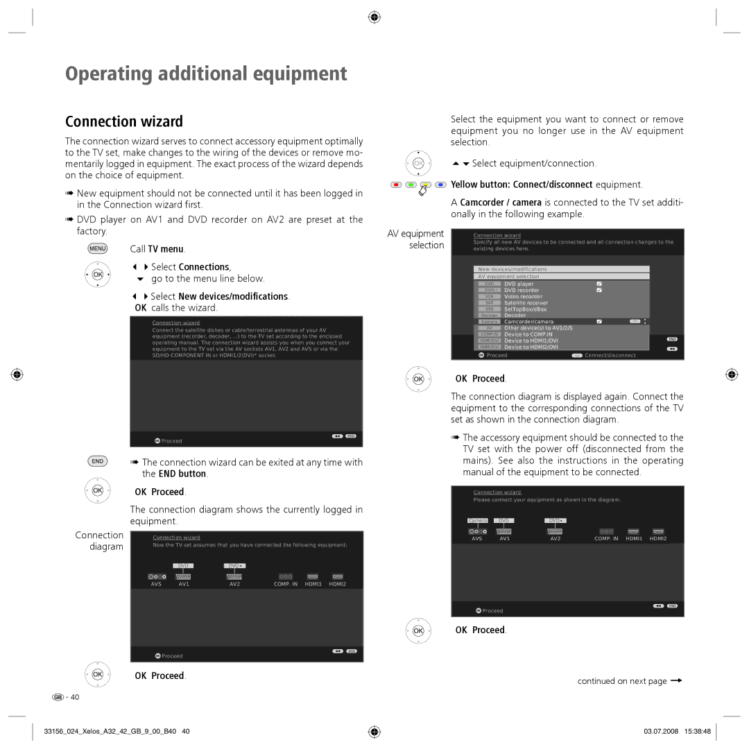 Loewe A 37 HD+ 100, A 37 Full-HD+ 100 manual Operating additional equipment, Connection wizard 