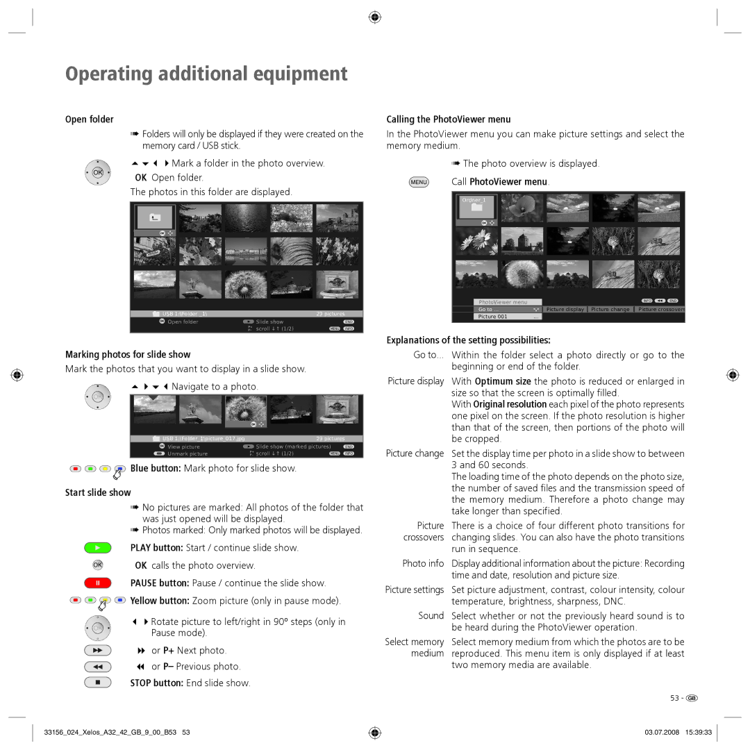 Loewe A 42 HD+ 100, A 37 Full-HD+ 100, A 37 HD+ 100, A 32 HD+ 100 manual Open folder, Marking photos for slide show 