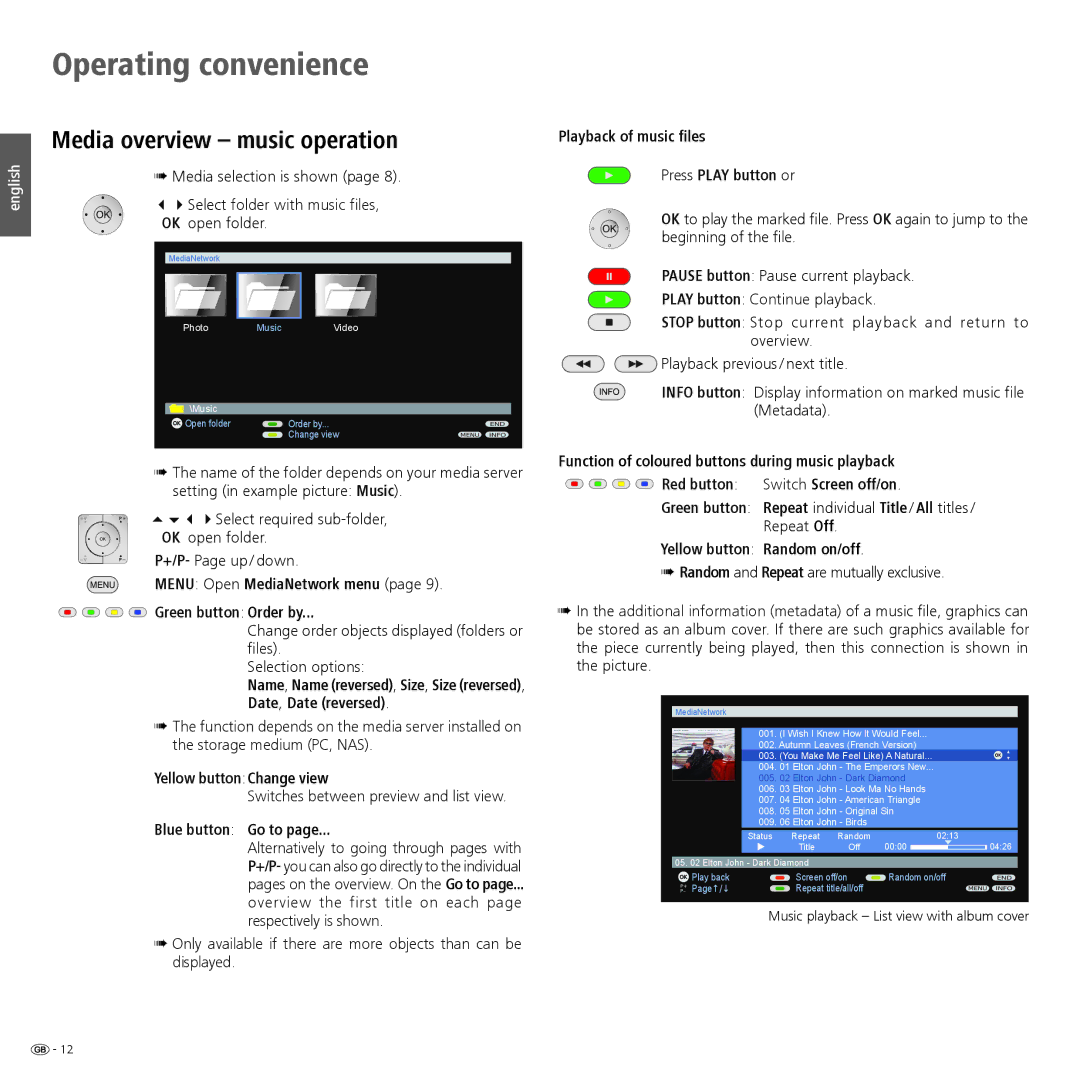 Loewe Accessories TV 34Select folder with music files, OK open folder, Playback of music files, Press Play button or 