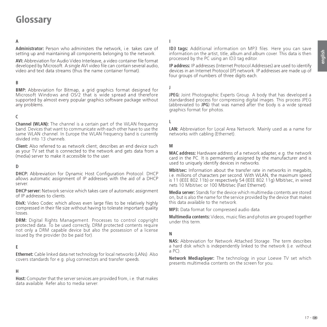 Loewe Accessories TV operating instructions Glossary 