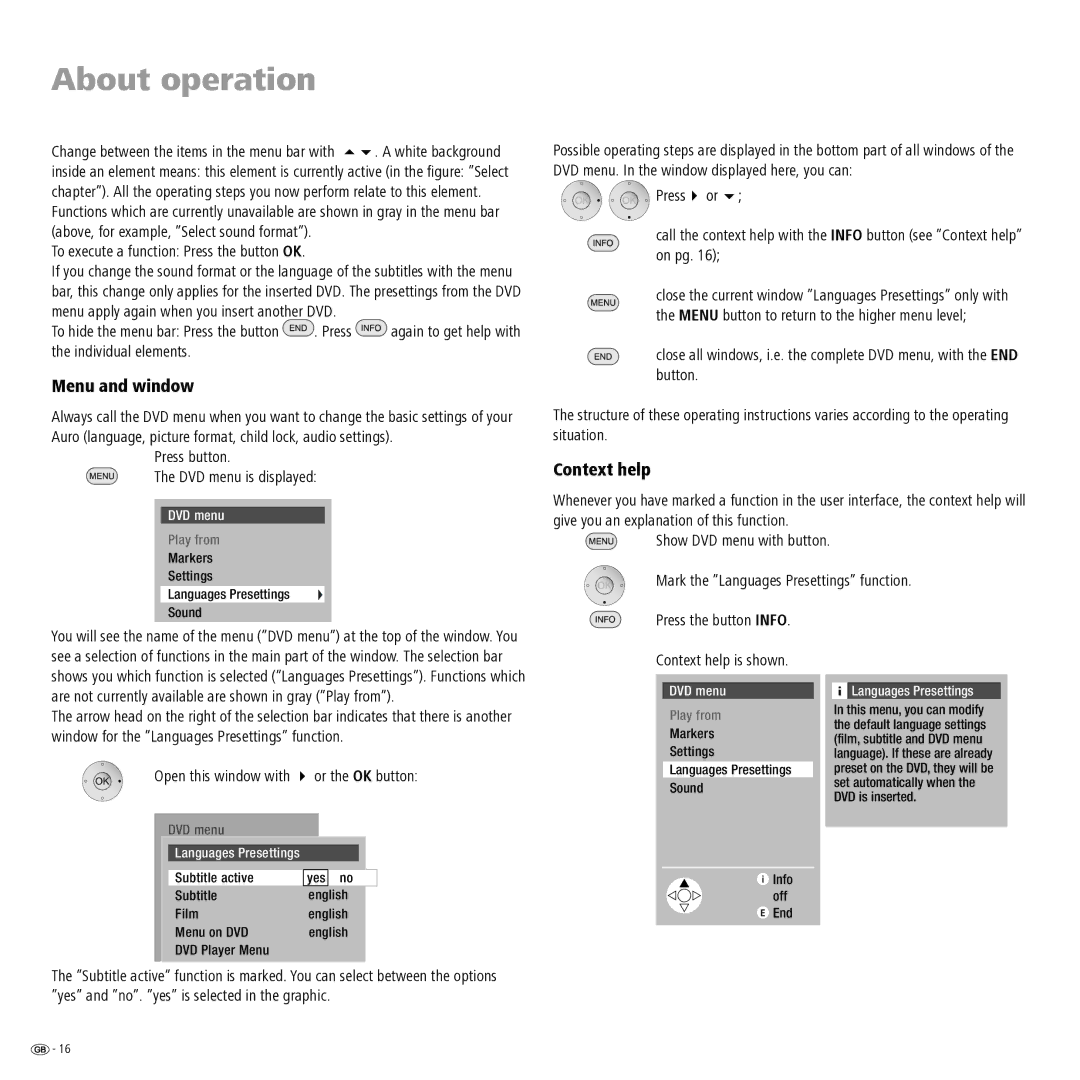 Loewe Auro 2216 PS manual Menu and window, Context help 