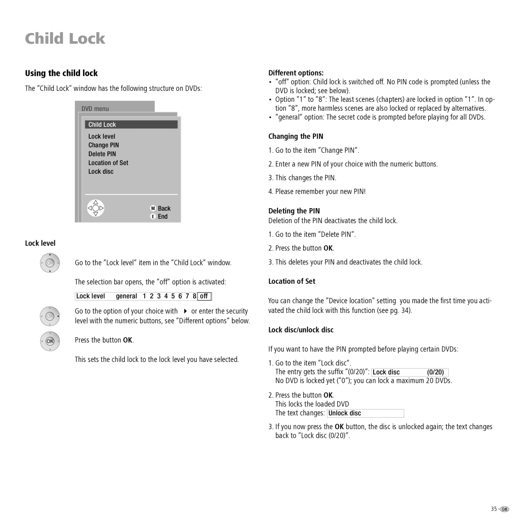 Loewe Auro 2216 PS manual Using the child lock 