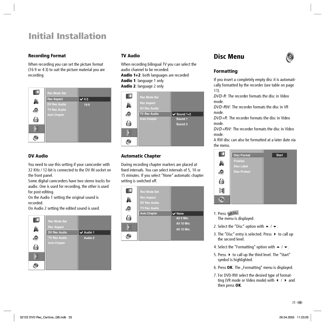 Loewe Centros 1172, Centros 1202 manual Disc Menu 