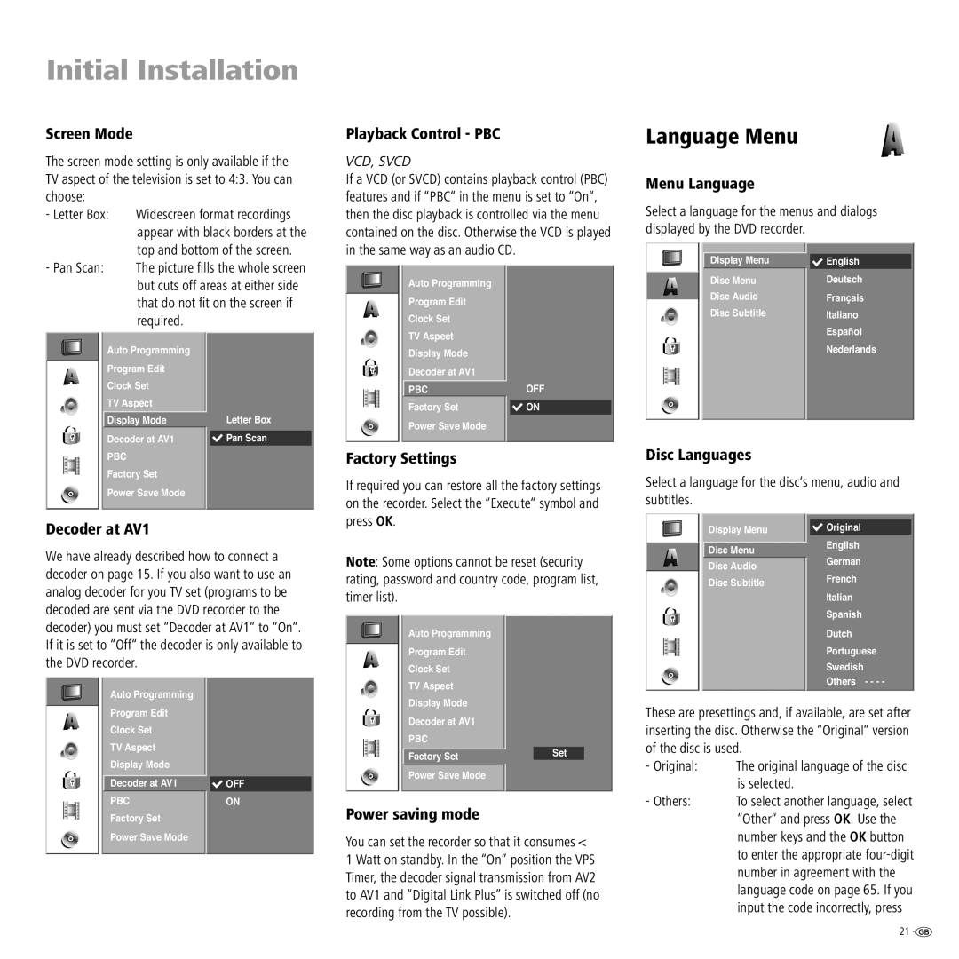 Loewe Centros 2102 HD, Centros 2172 HD manual Language Menu 